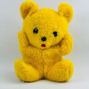 Vintage Knickerbocker‎ Yellow Teddy Bear Bean Bag Plush Stuffed Animal Toy 8"